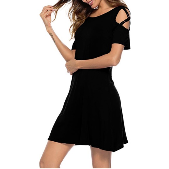 Womens "Charlotte" Cold Shoulder T-Shirt Dress - Picture 3 of 6